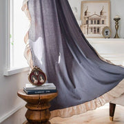 rideaux gris foncé beige tissu texturé semi transparents vintage bohème franges métalliques