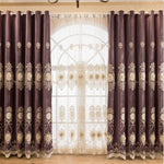Rideau élégant de couleur marron avec motifs dorés, design luxueux pour salon ou chambre, idéal pour une décoration intérieure raffinée, rideau occultant avec détails brodés, parfait pour ajouter une touche de sophistication à votre espace.