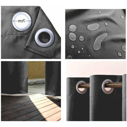 Rideau gris avec œillets métalliques, imperméable et résistant à l'eau. Offre une protection efficace contre la lumière du soleil. Idéal pour les salons modernes, les chambres ou les espaces de travail nécessitant une obscurité partielle. Design élégant et pratique pour une installation facile.