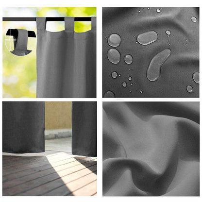 Rideau gris anti-pluie avec œillets, idéal pour intérieur et extérieur. Design moderne et fonctionnel, parfait pour bloquer la lumière et préserver l'intimité. Convient pour salon, chambre, ou terrasse. Résistant et élégant, ce rideau s'intègre harmonieusement dans tout type de décoration.