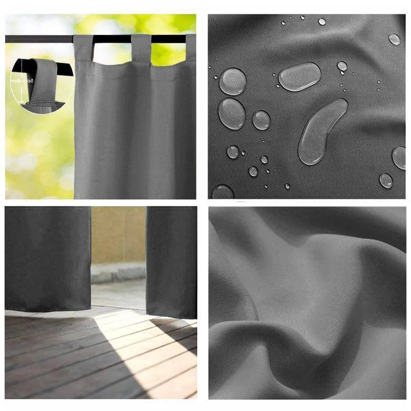 Rideau gris anti-pluie avec œillets, idéal pour intérieur et extérieur. Design moderne et fonctionnel, parfait pour bloquer la lumière et préserver l'intimité. Convient pour salon, chambre, ou terrasse. Résistant et élégant, ce rideau s'intègre harmonieusement dans tout type de décoration.