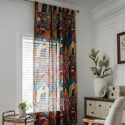 rideaux bohèmes motifs floraux semi translucides couleurs vives ethnique tringle rideau pompons bordure
