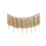 décoration murale bohème tenture macramé franges géométrique crème jaune ethnique