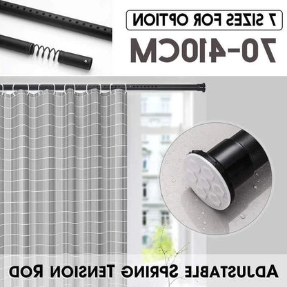 Barre de rideau extensible pour salle de bain, installation facile et sans perçage. Disponible en plusieurs tailles pour s'adapter parfaitement à votre espace. Idéale pour une fixation solide et sécurisée, offrant une solution pratique et rapide pour suspendre vos rideaux de douche.