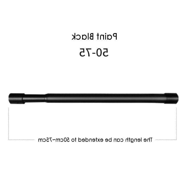 Barre télescopique noire réglable, idéale pour ajuster la longueur de 50 à 75 cm, parfaite pour un montage polyvalent et flexible dans divers espaces.