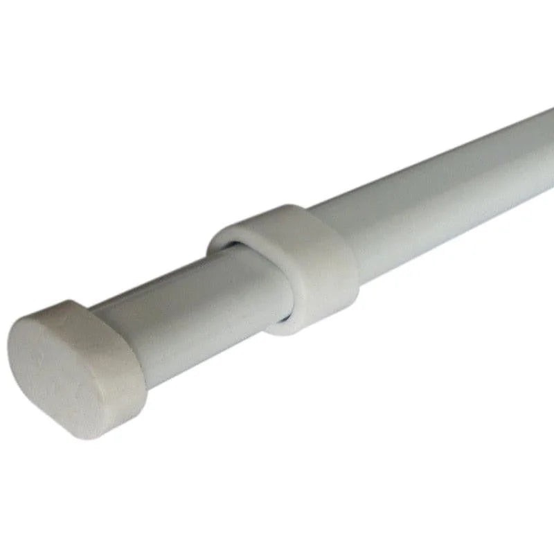 Tringle extensible réglable pour rideaux, de couleur blanche, idéale pour optimiser l'espace dans la salle de bain ou les fenêtres. Installation facile sans perçage, assurant une fixation sécurisée et adaptable à diverses tailles d'ouverture. Accessoire pratique pour une décoration intérieure fonctionnelle et esthétique.