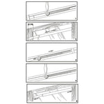 Instructions de montage d'une barre télescopique extensible pour placard. Quatre étapes illustrées montrant le mécanisme d'ajustement de la longueur pour une installation facile et rapide. Guide visuel pour optimiser l'espace de rangement intérieur avec ce système adaptable.
