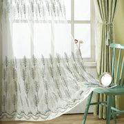voilage transparent motif forêt rideaux épais naturels rustique couleurs vert olive blanc gris clair