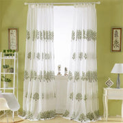 rideau fenetre motif arbres feuilles vert blanc marron translucide decoratif nature echangement tringle