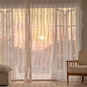 rideau floral blanc motif végétal texturé translucide champêtre romantique