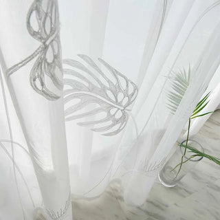 rideaux blancs motifs feuilles tropicales translucides moderne minimaliste bohème plis flamands passe tringle