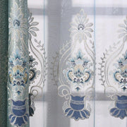 rideau floral bleu gris transparent broderies dentelle ornementale