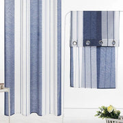 voilage bleu marine blanc rayures semi transparent moderne tringle fixations inclusion rideaux
