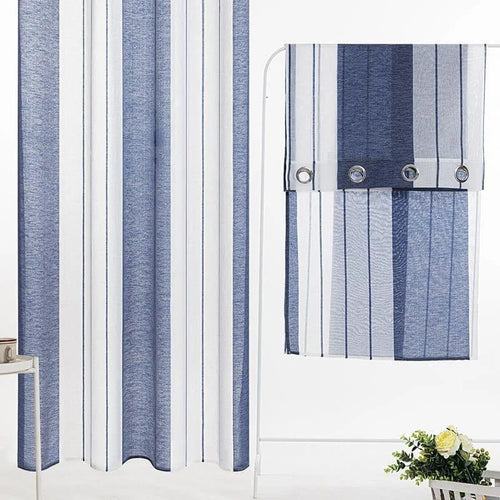Rideau à rayures verticales bleu et blanc, parfait pour une décoration intérieure moderne et élégante. Idéal pour ajouter une touche de style marin à votre salon ou chambre à coucher. Facile à installer grâce aux œillets métalliques robustes. Embellissez vos fenêtres tout en régulant la lumière naturelle. Accessoire de décoration incontournable pour un intérieur chic et accueillant.
