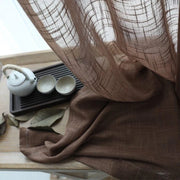 rideau marron imitation lin semi transparent tringle rideaux texture tissée minimaliste intérieur zen