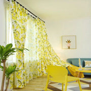 rideau translucide feuilles citrons main couleur jaune vert blanc moderne chambre cuisine
