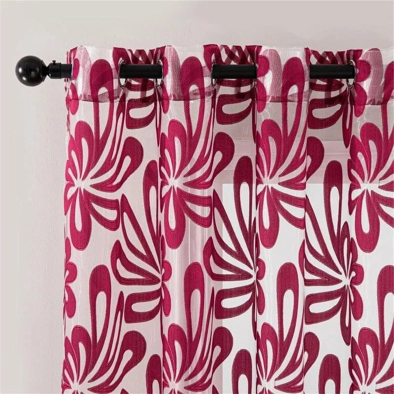 Rideau floral rouge et blanc avec motifs graphiques modernes, idéal pour ajouter une touche de couleur et d'élégance à votre intérieur. Parfait pour le salon ou la chambre, ce rideau apporte luminosité et style à votre décor. Installation facile grâce aux œillets intégrés.