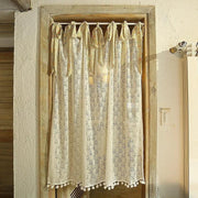 rideau dentelle blanc ajouré bohème transparent losanges pompons