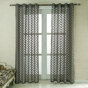 voilage géométrique moderne gris crème motif quatre feuilles semi transparent texture décoratif