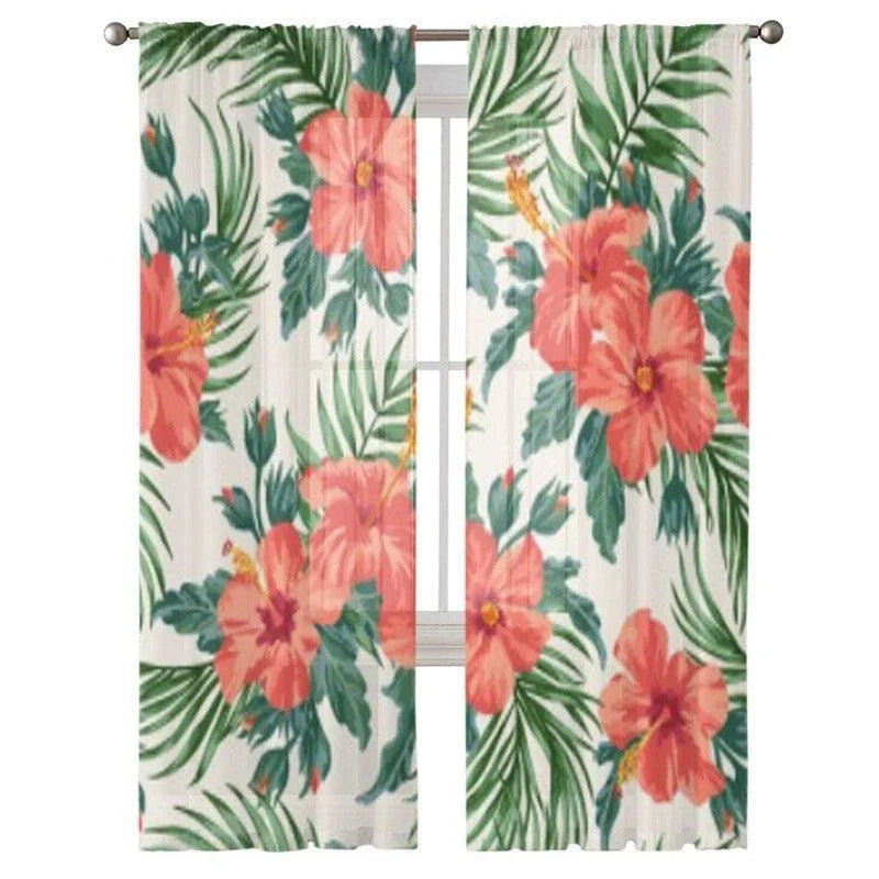 Rideau tropical avec motif floral, idéal pour apporter une touche exotique à votre intérieur. Profitez de ce design vibrant et coloré pour embellir votre espace de vie, que ce soit dans le salon ou la chambre. Ces rideaux à motifs de fleurs et de feuillages renforceront l'élégance de votre décoration tout en filtrant délicatement la lumière extérieure. Parfait pour créer une ambiance chaleureuse et invitante.