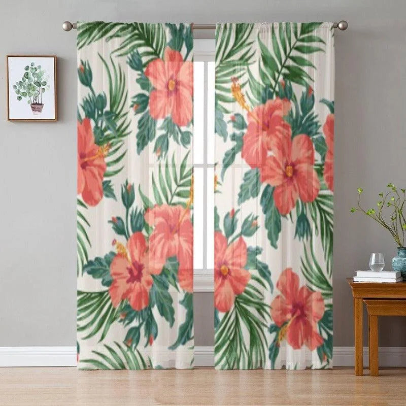 Rideaux décoratifs avec motif floral exotique, parfaits pour ajouter une touche tropicale à votre intérieur. Profitez d'une ambiance chaleureuse et colorée grâce à ces fleurs vibrantes et feuillages luxuriants qui illuminent votre salon ou chambre. Idéal pour créer un espace accueillant et estival.
