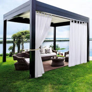 rideau extérieur blanc translucide motif diagonal øillets pergola décoration jardin