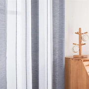 rideau chambre bleu gris rayures moderne semi transparent fixe tringle passe tringle plis flamands