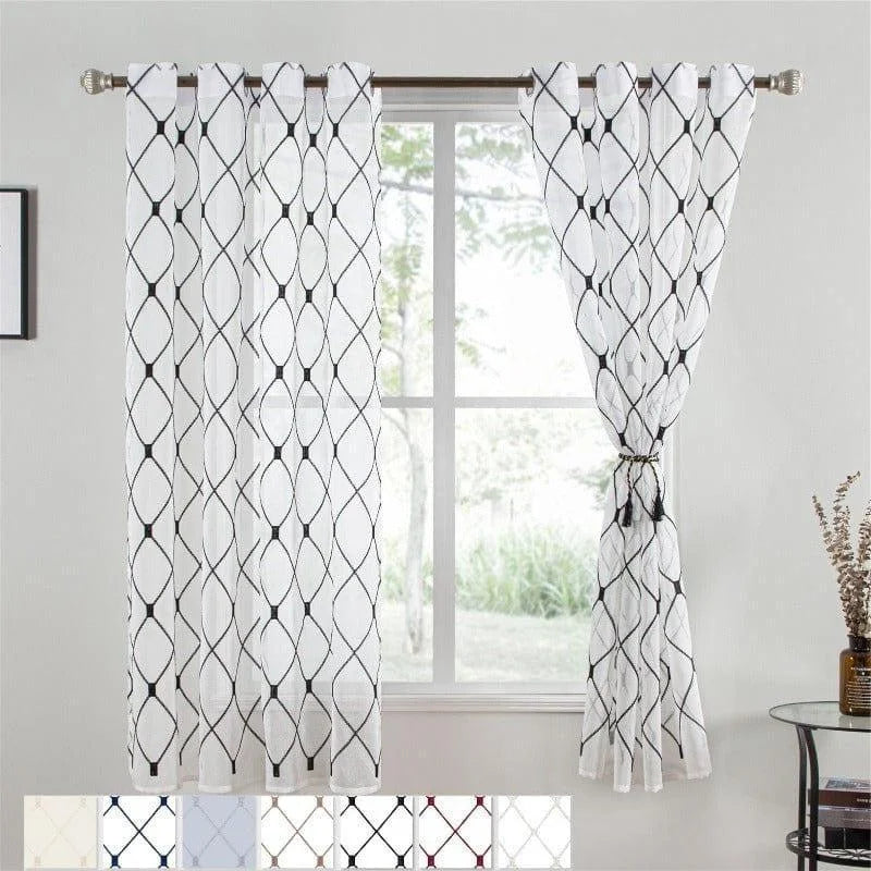 Rideaux élégants à motif géométrique pour salon moderne, embellissent la décoration intérieure tout en offrant une touche de sophistication. Disponibles en plusieurs couleurs pour convenir à tout style de design d'intérieur. Installation facile pour une transformation instantanée de votre espace.
