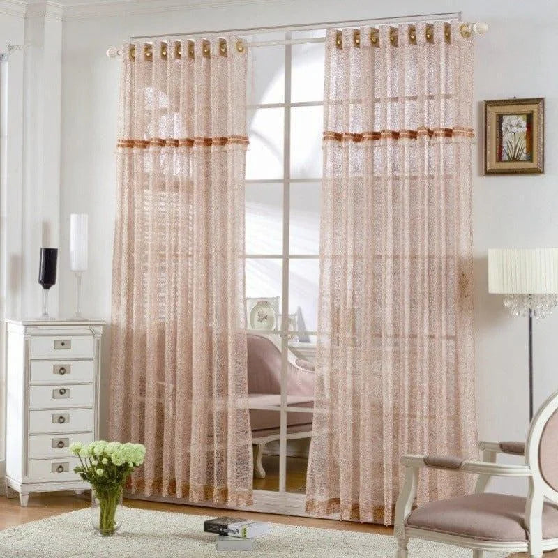 Rideaux élégants pour salon moderne, apportant une touche chaleureuse et sophistiquée à la décoration intérieure. Ces rideaux, avec un design raffiné, filtrent délicatement la lumière tout en préservant l'intimité. Idéal pour créer une ambiance accueillante et lumineuse dans votre espace de vie.