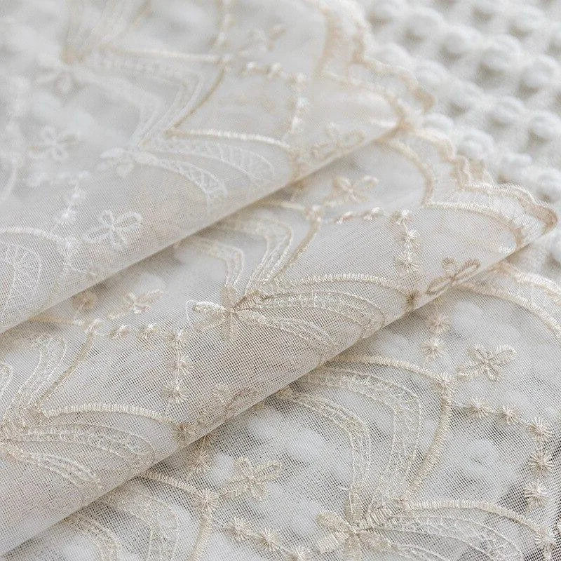 Dentelle délicate et élégante avec motifs floraux. Parfait pour confection de vêtements raffinés ou décoration textile. Design sophistiqué pour ajout d'une touche de charme à vos créations.