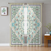 rideau mandala bohème turquoise beige blanc semi transparent métalliques
