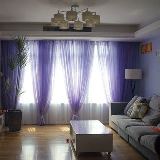 voilage violet transparent moderne élégant plis drapés semi transparent fixations cordons serrage chambre
