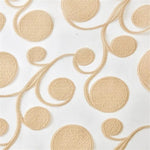 Motif décoratif beige avec des cercles et des courbes élégantes sur fond clair. Design moderne et épuré idéal pour textiles de décoration intérieure ou vêtements tendance. Parfait pour ajouter une touche sophistiquée à tout espace ou tenue.