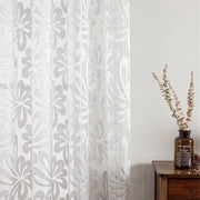rideau blanc floral moderne transparent effets gaufrés øllets nuance grisclair