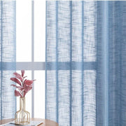 rideau bleu clair texture lin moderne translucide tringle chambre coucher minimaliste