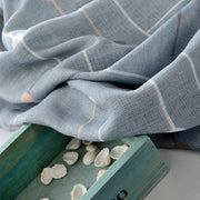 voilage polyester bleu gris motifs géométriques moderne translucide plis flamands passe tringle