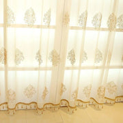 voilage fenêtre chambre blanc or motifs floraux bordure décorative translucide élégant deux parties
