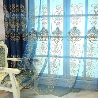 voilage transparent bleu or motifs floraux rideaux opaques plis galon fronceur passe tringle plis