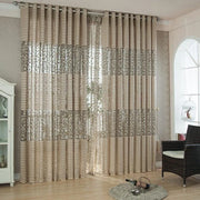 rideau floral rayures beige marron blanc translucide contemporain øillet tringle