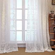 rideau blanc floral classique romantique translucide 100cm 150cm 200cm 250cm 300cm
