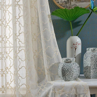 rideau voilage blanc floral translucide decoratif asiatique dimension 100x125CMS