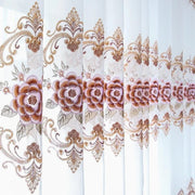 rideau floral blanc rose marron doré ornements complexes élégants translucides intérieur decoration
