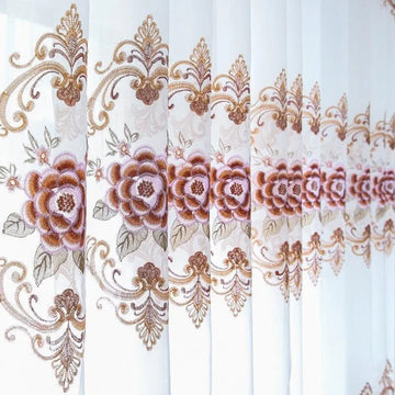 Rideau décoratif brodé avec motif floral élaboré, idéal pour apporter une touche élégante à votre intérieur, convient aux salons et chambres, embellit instantanément toute pièce avec son design raffiné et ses détails délicats.