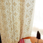 voilage bohème motif floral beige translucide passe tringle fixe chambre salon vintage