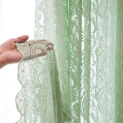 voilage vert clair motifs floraux transparent rideau decoratif romantique texture ajourée semi transparent