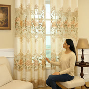 rideaux floral beige rose marron clair vert pâle translucides classiques romantiques grandes dimensions patte