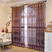 rideau floral violet orné classique baroque rose marron translucide œilletsSizeMode: 200x260CM 250x260CM 300x260CM 350x260CM