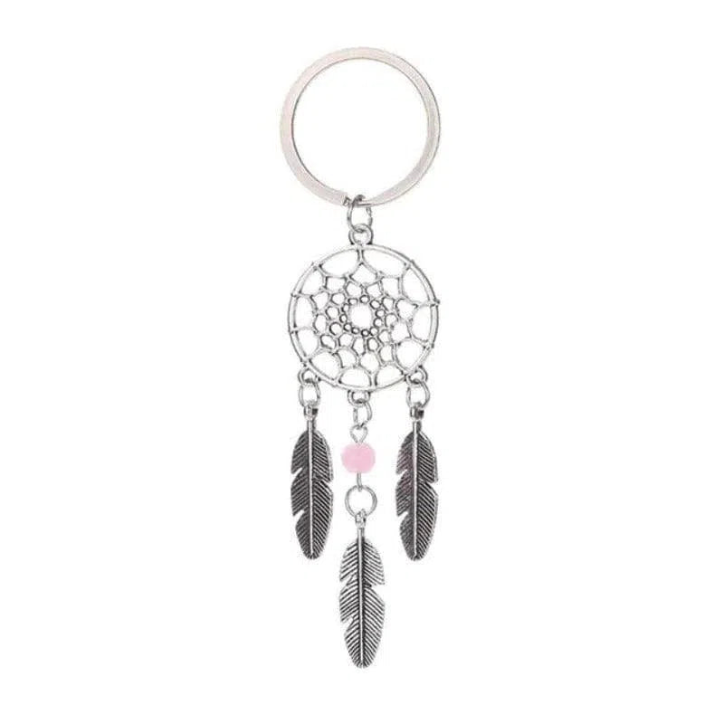 Porte-clés attrape-rêves avec motif circulaire et pendentifs en forme de plumes, idéal pour ajouter une touche spirituelle à vos accessoires quotidiens. Accessoire tendance parfait pour les amateurs de symboles mystiques.