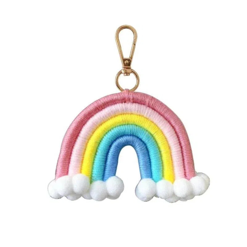 Porte-clés arc-en-ciel coloré avec mousqueton doré, idéal pour personnaliser sacs ou trousseaux et apporter une touche joyeuse et tendance à vos accessoires.