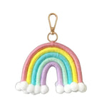 Porte-clés arc-en-ciel multicolore avec mousse blanche, accessoire tendance pour sacs et clés, design fantaisie et coloré.